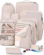 10 Set/8 Set Packing Cubes for Travel, Gifts for Women Mom,Anti-Tearing Suitcase Organizer for Luggage with Shoe & Hanging Toiletry Bag,OlarHike Vacation Essentials & Accessories for Cruise Ship,Cream - Image 2
