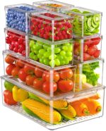 11 Pack Refrigerator Organizers and Storage, Stackable Fridge Organizer Bins, BPA-Free Clear Plastic Fruit Storage Containers for Fridge, Kitchen, Fruits, Drinks, Produce, Vegetable - Image 2
