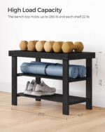 SONGMICS Shoe Rack Bench, 3-Tier Bamboo Shoe Storage Organizer, Entryway Bench, Holds Up to 286 lb, 11.3 x 27.6 x 17.8 Inches, for Entryway Bathroom Bedroom, Ink Black ULBS04H - Image 4