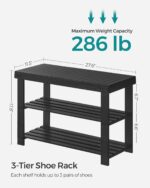 SONGMICS Shoe Rack Bench, 3-Tier Bamboo Shoe Storage Organizer, Entryway Bench, Holds Up to 286 lb, 11.3 x 27.6 x 17.8 Inches, for Entryway Bathroom Bedroom, Ink Black ULBS04H - Image 6
