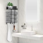 Towel Racks for Bathroom, Towel Rack Wall Mounted with Metal Shelf and 5 Hooks for Small Bathroom, Towel Holder for Bathroom, Bath Towel Storage for Rolled Towels Organizer, Black - Image 4