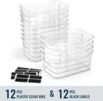 12 PACK Multi-Use Clear Plastic Storage Bins for Organizing w/ Labels - Home, Kitchen, Bathroom, Office, Pantry Cabinet Shelf Organizer Bins - SOHO Collection, RV, Fridge Organization Containers - Image 3