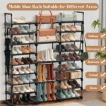 Shoe Rack Storage Shelf Stand Cabinet, 9 Tier Shoe Organizer for Closet Entryway Holds 50-55 Pairs Stackable Space Saving Storage Freestanding Shelf with Hooks - Image 3