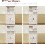 Storage Cabinet with Doors & 2 Drawers, Kitchen Cabinet with Adjustable Shelf, Farmhouse Storage Cabinets for Living Room, Entryway, Home Office, White - Image 7