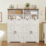 Storage Cabinet with Doors & 2 Drawers, Kitchen Cabinet with Adjustable Shelf, Farmhouse Storage Cabinets for Living Room, Entryway, Home Office, White - Image 8