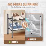 STORAGE MANIAC Expandable Shoe Rack, 8 Pairs Stackable Small Shoe Rack, Metal Adjustable Shoes Organizer for Closet, Entryway, Hallway, Garage, Front Door, Shoes Shelves, Black 2 Tier - Image 6