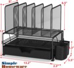 SIMPLE HOUSEWARE Mesh Desk Organizer with Sliding Drawer, Double Tray and 5 Upright Sections, Black - Image 3