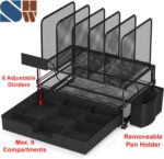 SIMPLE HOUSEWARE Mesh Desk Organizer with Sliding Drawer, Double Tray and 5 Upright Sections, Black - Image 4