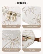 EACHY Travel Makeup Bag, Large Capacity Cosmetic Bags for Women, Waterproof Portable Pouch Open Flat Toiletry Bag Pattern Make up Bag (F-Beige) - Image 4