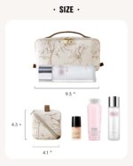 EACHY Travel Makeup Bag, Large Capacity Cosmetic Bags for Women, Waterproof Portable Pouch Open Flat Toiletry Bag Pattern Make up Bag (F-Beige) - Image 5