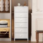 Furnulem White Tall Dresser for Bedroom,Vertical Storage Tower Unit and End Table with 6 Fabric Drawers, Nightstand Furniture with Drawer Organizer in Living Room,Closet,Entryway,Hallyway - Image 3