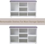 DINZI LVJ Shoe Storage Bench with Cushion, Cubby Shoe Rack with 9 Cubbies, Adjustable Shelves, Multifunctional Shoe Organizer Bench for Entryway, Mudroom, Hallway, Closet and Garage, White - Image 4
