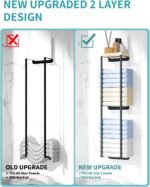 Towel Racks for Bathroom, 2 Tier Wall Towel Holder with Wood Shelf, Metal Wall Mounted Towel Rack Bathroom Organizers and Storage, Black - Image 4