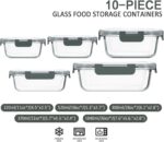 M MCIRCO 10-Pack Glass Food Storage Container with Lids, Airtight Lunch Bento Boxes, Glass Meal Prep Container,Microwave, Oven, Freezer and Dishwasher Friendly - Image 3