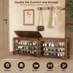 Shoe Rack Bench Seat Rubberwood 3-Tier Wooden Storage Bench 550lbs Compact Mid-Century Modern Design for Entryway, Hallway, Closet, Front Door Entrance, Foyer - Image 4