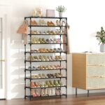 10 Tiers Shoe Rack 50 Pairs Large Capacity Tall Shoe Organizer Sturdy Shoe Storage with Two Hooks Space Saving Metal Wide Shoe Rack for Closet, Entryway, Bedroom, Black - Image 3