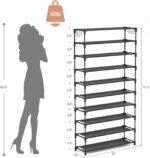 10 Tiers Shoe Rack 50 Pairs Large Capacity Tall Shoe Organizer Sturdy Shoe Storage with Two Hooks Space Saving Metal Wide Shoe Rack for Closet, Entryway, Bedroom, Black - Image 4