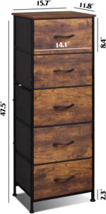 WLIVE Fabric Dresser, 5-Drawer Tall Dresser for Bedroom, Storage Organizer with Fabric Bins, Wood Top, Sturdy Steel Frame, Chest of Drawers for Closet, Hallway, Rustic Brown Wood Grain Print - Image 4