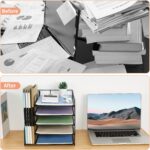 Desk Organizers and Accessories, 5-Tier Paper Letter Tray Organizer with File Holder, Desktop Organizer for Office Supplies (Black) - Image 3