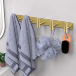 VAEHOLD Hat and Coat Wall Mount Rack - Hooks for Robes, Bags, Keys, and Towels - Bathroom Towel Hanger Organizer (Gold, “T“ Shape 5 Hooks 1 Pack) - Image 3