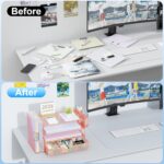 gianotter Desk Organizers and Accessories with File Holder, 4-Tier Desk Accessories & Workspace Organizers with Drawer and 2 Pen Holder, Paper Organizer for Office Supplies (Rose Gold) - Image 3