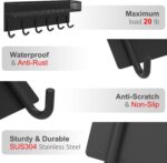 Key Holder for Wall – Decorative Stainless Steel Key Hanger with 6 Hooks for Hats, Bags, Leashes – Mail Holder Key Rack with Mounting Hardware and Guide (9.65” x 2.8” x 2.2”) (Black) - Image 3