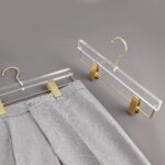 Besser 10 Pack Gold Acrylic Hangers,Clear Hanger with Gold Hook,Luxurious Skirt Pants Hangers Clips for Clothing Closet Storage - Image 4