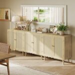 Huuger Buffet Cabinet with Storage, Storage Cabinet with PE Rattan Decor Doors, Accent Sideboard Buffet with Solid Wood Feet, for Hallway, Entry, Living Room, Natural - Image 3