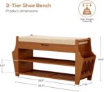 34.3in Shoe Bench, Bamboo 3-Tier Entryway Bench with Storage, Shoe Rack Organizer Holds Up to 330 lb, 34.3 x 11.8 x 18.9 Inches for Entryway Bedroom Closet Living Room Hallway - Image 3