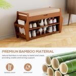 34.3in Shoe Bench, Bamboo 3-Tier Entryway Bench with Storage, Shoe Rack Organizer Holds Up to 330 lb, 34.3 x 11.8 x 18.9 Inches for Entryway Bedroom Closet Living Room Hallway - Image 4