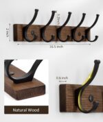 Coat Rack Wall Mount, 16.5 Inches Wood Coat Hooks Wall Mount, Wall Coat Rack with 5 Hooks, Hat Rack Wall Hooks for Hanging Coat, Bag, Towel (1Pack, Brown) - Image 3