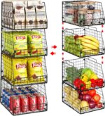 4 Pack XXL Stackable Wire Storage Basket, Extra Large Capacity Pantry Organizer and Storage, Muti-Purpose for Fruit Vegetable Basket & Toy Bin & Snack Organizer - Image 2
