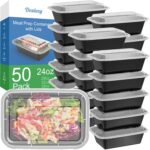 50 Pack (100-Piece) 24 oz Meal Prep Containers Reusable with Lids, Sturdy Leakproof & Food Safe, Microwave, Freezer, Dishwasher Safe Prep Containers, To Go Take Out Plastic Food Storage - Image 2