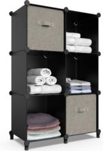 6-Cube Storage Organizer, Closet Organizer Storage Cabinet Shelf Bookcase Bookshelf with Metal Hammer, Storage Cubes Organizer Cabinet for Kids, Closet, Bedroom, Bathroom(11.8x11.8x11.8 inch)Black - Image 2