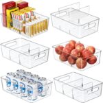 6 Pack Pantry Organizers and Storage,Clear Plastic Containers with 2 Dividers for Kitchen,Fridge Organization and Storage,Acrylic Bins for Pounches,Spice Packet,Snack organzier - Image 2