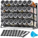 AOZITA Spice Rack Organizer with 28 Empty Spice Jars with Silver Lids, Funnel, Labels - Seasoning Organizer for Countertop, Cabinet, Kitchen, Pantry - Image 2