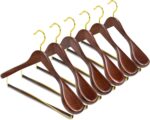 Amber Home 6 Pack Retro Wooden Suit Hangers with Gold Hook, Vintage Wide Shoulder Suit Hangers with Gold Pants Locking Bar, Wood Jacket Clothes Hangers for Sweater, Pants, Heavy Clothes - Image 2