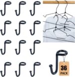 Clothes Hanger Connector Hooks, Heavy Duty Extender Clips Organizer Mini Space Saving Clothes Hanger Extender Cascading Connection Hooks for Wooden Velvet Metal Plastic Hangers (Black) 36PCS - Image 2