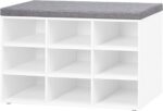 DINZI LVJ Shoe Storage Bench with Cushion, Cubby Shoe Rack with 9 Cubbies, Adjustable Shelves, Multifunctional Shoe Organizer Bench for Entryway, Mudroom, Hallway, Closet and Garage, White - Image 2