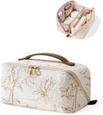 EACHY Travel Makeup Bag, Large Capacity Cosmetic Bags for Women, Waterproof Portable Pouch Open Flat Toiletry Bag Pattern Make up Bag (F-Beige) - Image 2