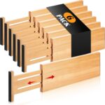 Fabsome Dresser Drawer Organizers 6 Pack, 4.65'' High Adjustable from 12.5-17‘’ Bamboo Drawer Dividers for Clothing Baby Clothes, Wooden Separators for Dresser Nursery Organization with Soft Foam Ends - Image 2