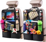 Helteko Backseat Car Organizer, Kick Mats Back Seat Protector with Touch Screen Tablet Holder, Back Seat Organizer for Kids, Travel Accessories with 9 Storage Pockets 2 Pack, Black - Image 2
