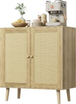 Huuger Buffet Cabinet with Storage, Storage Cabinet with PE Rattan Decor Doors, Accent Sideboard Buffet with Solid Wood Feet, for Hallway, Entry, Living Room, Natural - Image 2