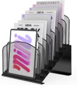 Inclined Desk File Organizer Metal Desk Magazine Folder Holder with 8-Section Vertical Compartments Rack File Organizer for Office, Home, School, Black - Image 2