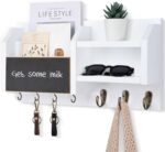 Mail and Key Holder – Wall Mount Key Hanger with Shelf and 7 Metal Hooks – Decorative Natural Paulownia Wood Entryway Organizer with Mounting Hardware (16.5”W x 8.7”H x 3.5”D) (White) - Image 2