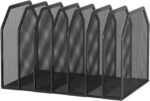 Metal 7-Section File Folder Organizer for Desk | Vertical Office File Holder | Heavy-Duty Mesh Document Sorter for Books, Binders, Laptops | Black Desk Organizer (12.8”x8.5”x7.9”) - Image 2
