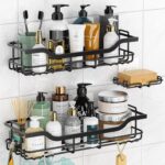 OMAIRA 3-Pack Shower Caddy with Soap Holder, Adhesive Rustproof No-drill Strudy Loading Inside Shower Organizer Shelves Rack Storage Bathroom Organization for Smooth Wall Glass Tile, Black (Large) - Image 2