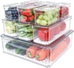 Pomeat 10 Pack Fridge Organizer, Stackable Refrigerator Bins with Lids, BPA-Free Produce Fruit Storage Containers for Fridge, Clear for Food, Drinks, Vegetable - Image 2