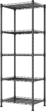 REGILLER 5-Wire Shelving Metal Storage Rack Adjustable Shelves,Standing Storage Shelf Units for Laundry Bathroom Kitchen Pantry Closet(Black,11.8" D x 16.6" W x 53.5" H) - Image 2