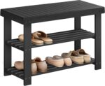 SONGMICS Shoe Rack Bench, 3-Tier Bamboo Shoe Storage Organizer, Entryway Bench, Holds Up to 286 lb, 11.3 x 27.6 x 17.8 Inches, for Entryway Bathroom Bedroom, Ink Black ULBS04H - Image 2